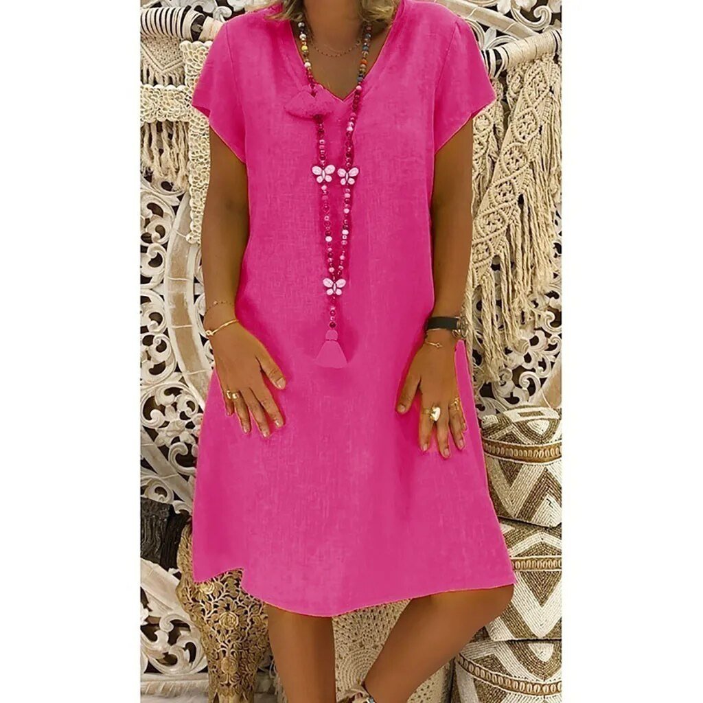 Oriane | Linen V-Neck House Dress Evening Mini
