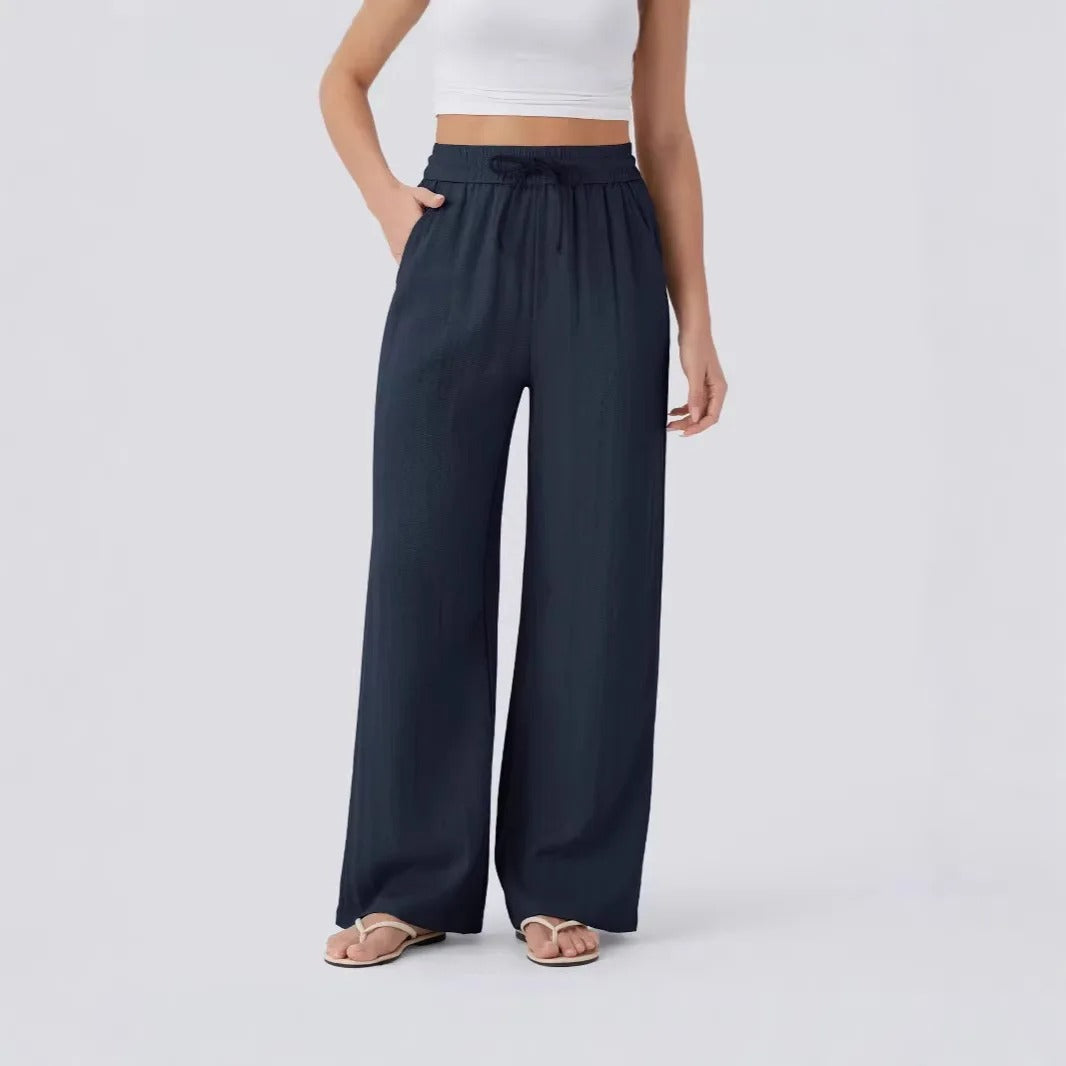 Edith | Ladies Wide Leg Linen Trousers High Waist Drawstring