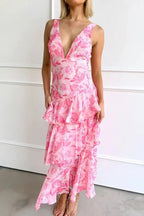 Penelope | Long Sleeve V-Neck Layered Wedding Guest Maxi Dress