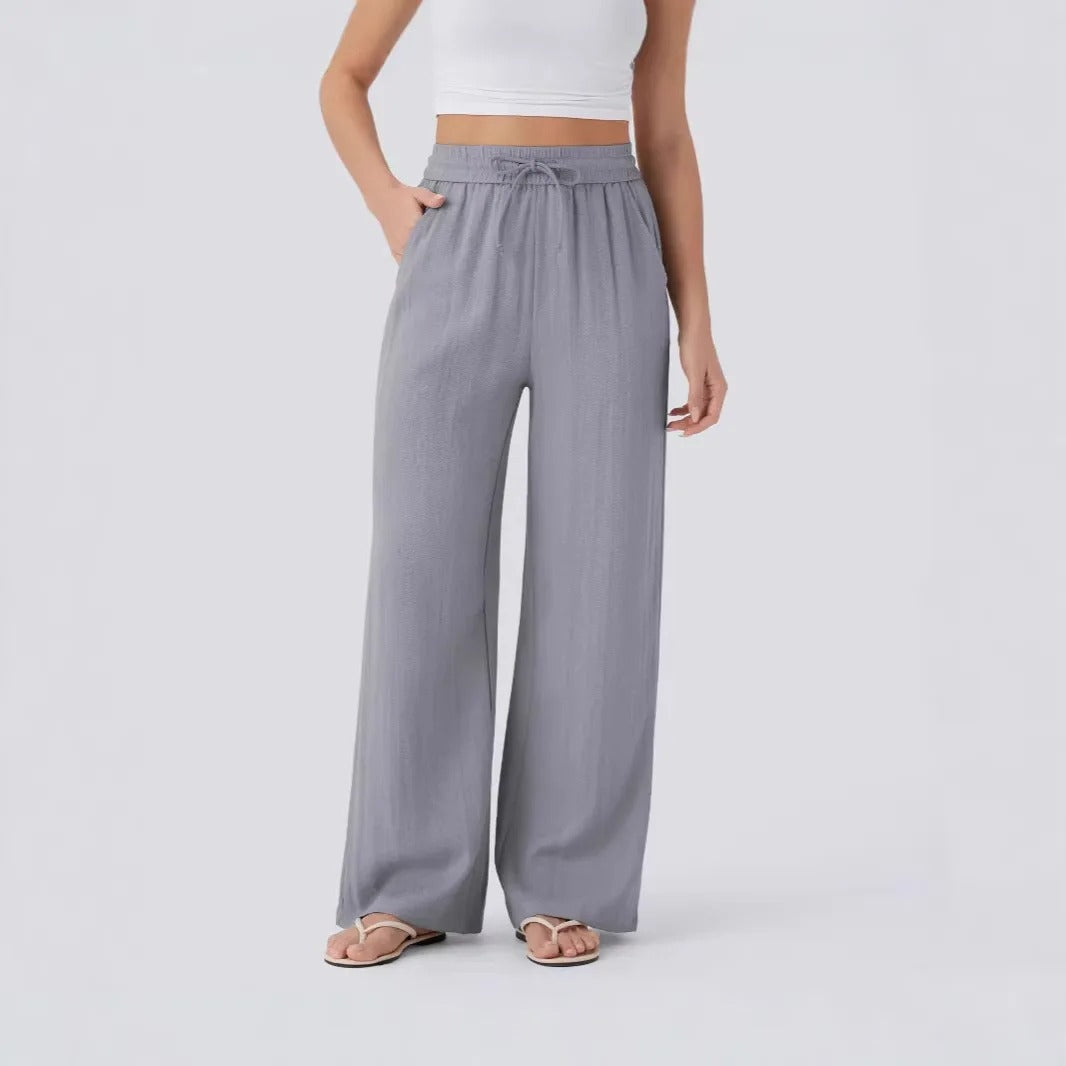Edith | Ladies Wide Leg Linen Trousers High Waist Drawstring