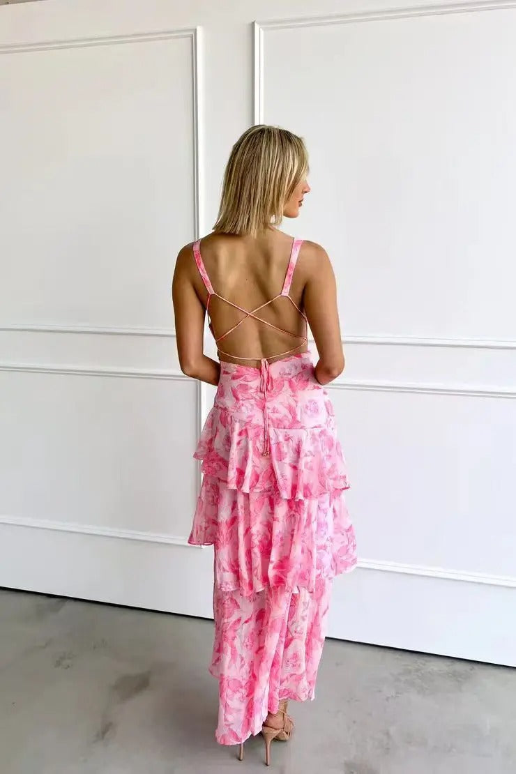 Penelope | Long Sleeve V-Neck Layered Wedding Guest Maxi Dress