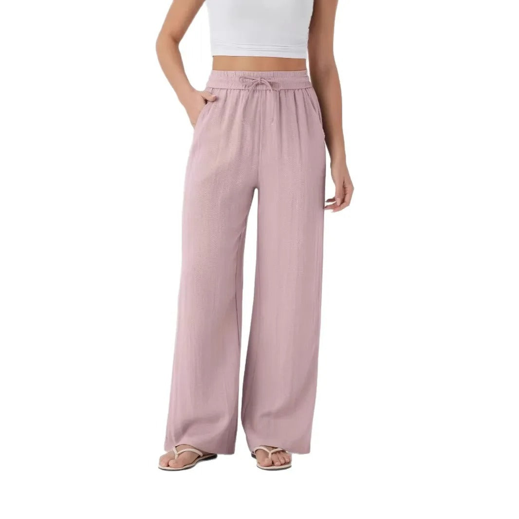 Edith | Ladies Wide Leg Linen Trousers High Waist Drawstring