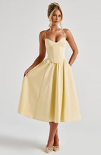 Zara | Lemon Babydoll Spaghetti Strap Corset Midi Dress