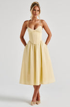 Zara | Lemon Babydoll Spaghetti Strap Corset Midi Dress
