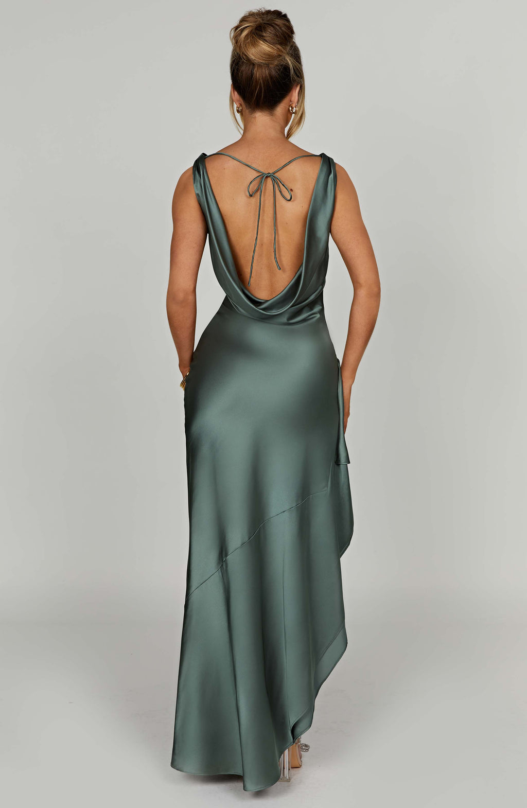 Evangeline | Draped Cowl Neck Satin Maxi Evening Dress