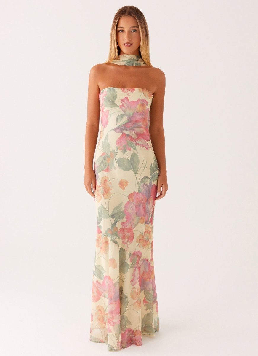 Ophelia | Floral Cold-Shoulder Halter Neck Maxi Dress