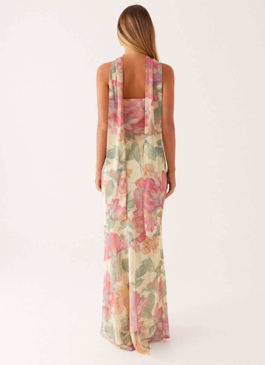 Ophelia | Floral Cold-Shoulder Halter Neck Maxi Dress