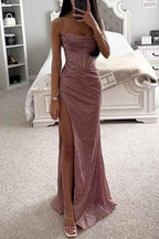 Floriane | Spaghetti Strap Corset Evening Dress With Leg Slit