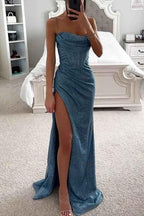 Floriane | Spaghetti Strap Corset Evening Dress With Leg Slit