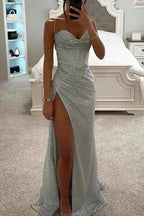 Floriane | Spaghetti Strap Corset Evening Dress With Leg Slit