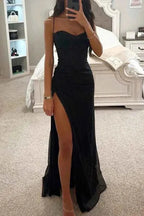 Floriane | Spaghetti Strap Corset Evening Dress With Leg Slit