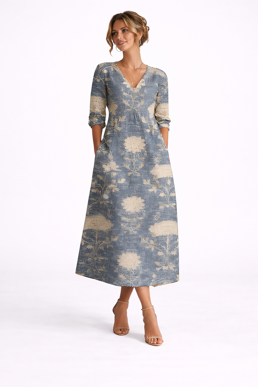 Arabella | Boho Floral Long Sleeve Midi Dress