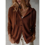 Theodora | Chunky Cable Knit Ribbed Cardigan Cream Rib Hooded — Maroon