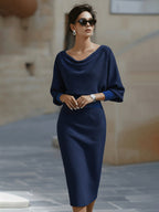Faustine | Draped Halter Batwing Midi Garden Party Dress