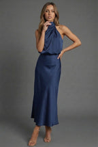 Sidonie | Summer Wedding Guest Dress Halter Neck Satin Midi