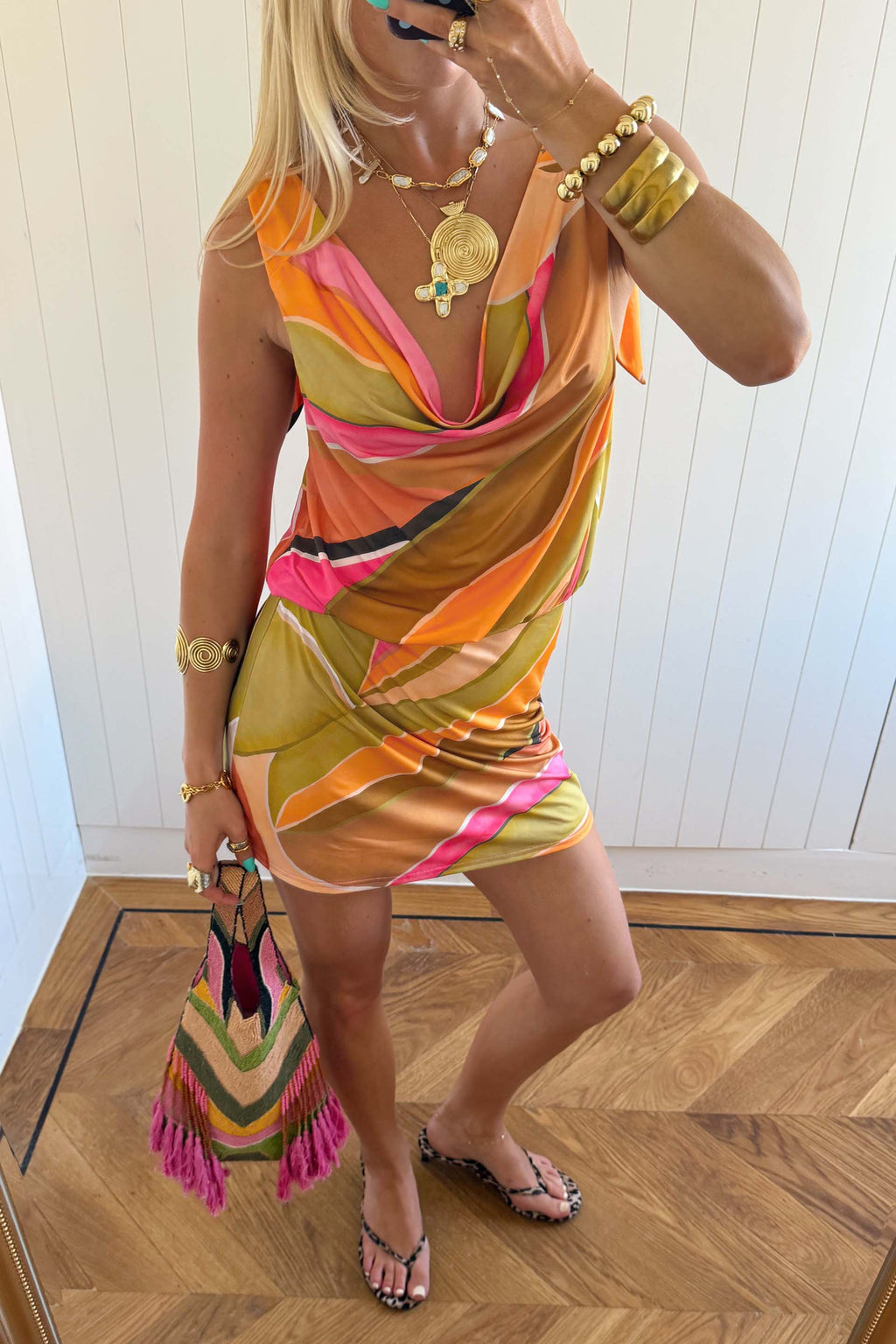 Rosaline | Cowl Neck Abstract Print Mini Dress
