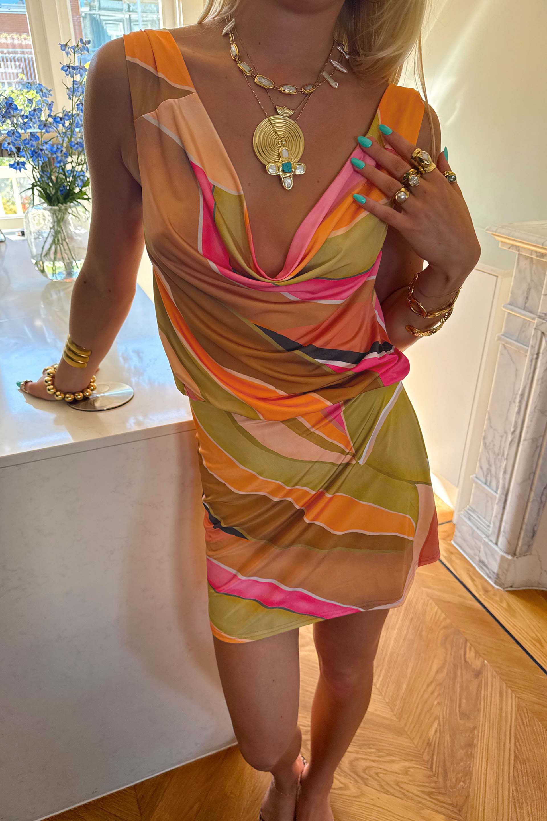 Rosaline | Cowl Neck Abstract Print Mini Dress