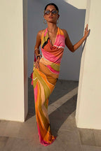 Bryony | Abstract Cowl Neck Halter Evening Dress
