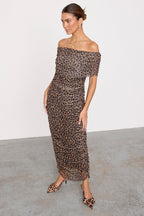 Liliana | Leopard Print Mesh Ruched Bodycon Dress With Slip