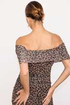 Liliana | Leopard Print Mesh Ruched Bodycon Dress With Slip