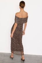 Liliana | Leopard Print Mesh Ruched Bodycon Dress With Slip