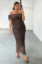 Liliana | Leopard Print Mesh Ruched Bodycon Dress With Slip