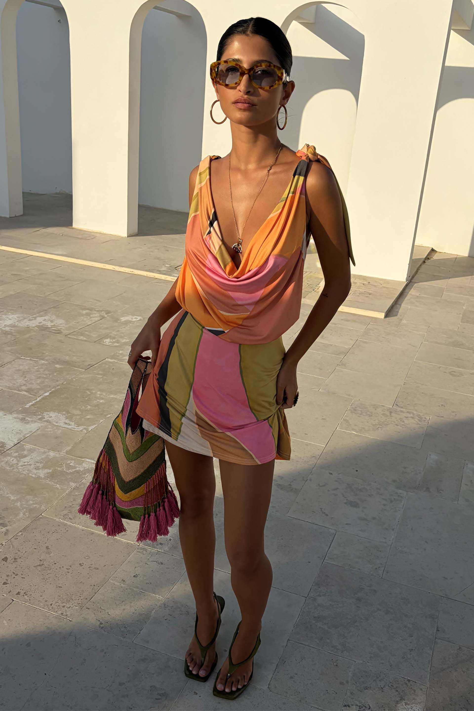 Rosaline | Cowl Neck Abstract Print Mini Dress