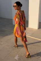 Rosaline | Cowl Neck Abstract Print Mini Dress