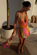 Rosaline | Cowl Neck Abstract Print Mini Dress