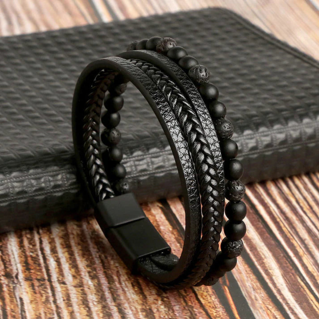 Cornelius | Mens Bracelet Braided Leather Stone Magnetic