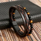 Cornelius | Mens Bracelet Braided Leather Stone Magnetic