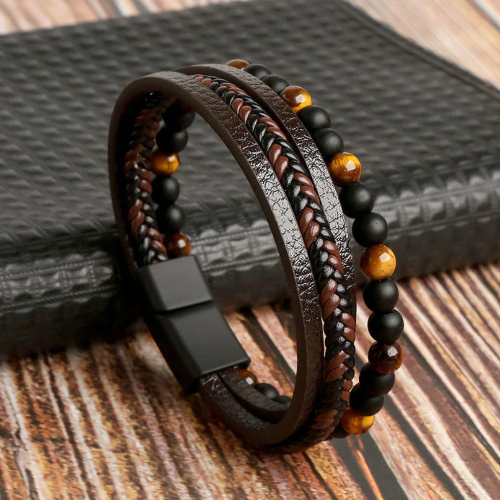Cornelius | Mens Bracelet Braided Leather Stone Magnetic