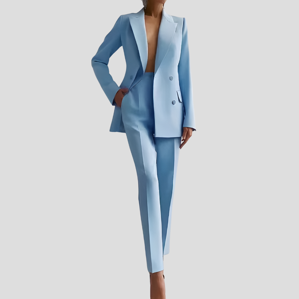 Ghislaine | Womens Velvet Blazer Trouser Co-Ord Set — Light Blue