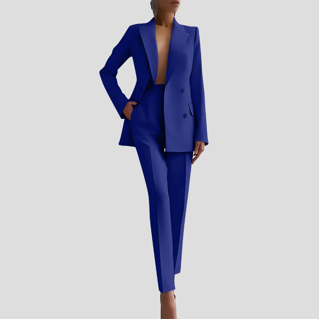 Ghislaine | Womens Velvet Blazer Trouser Co-Ord Set — Blue