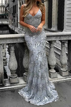 Anouk | Spaghetti Strap Sequin Floor Length Evening Gown