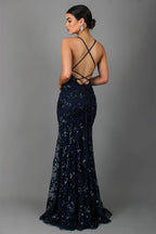 Anouk | Spaghetti Strap Sequin Floor Length Evening Gown