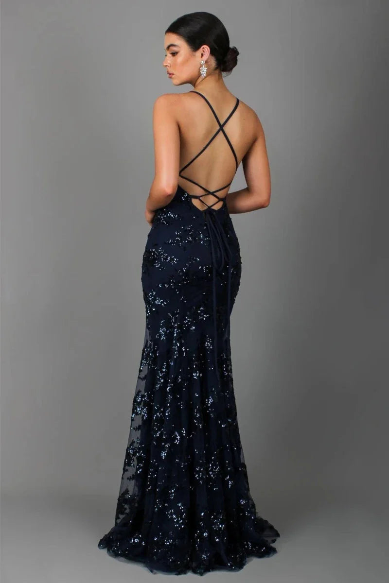 Anouk | Spaghetti Strap Sequin Floor Length Evening Gown