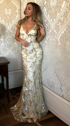 Anouk | Spaghetti Strap Sequin Floor Length Evening Gown