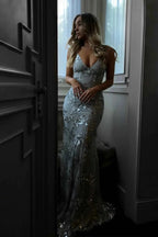 Anouk | Spaghetti Strap Sequin Floor Length Evening Gown