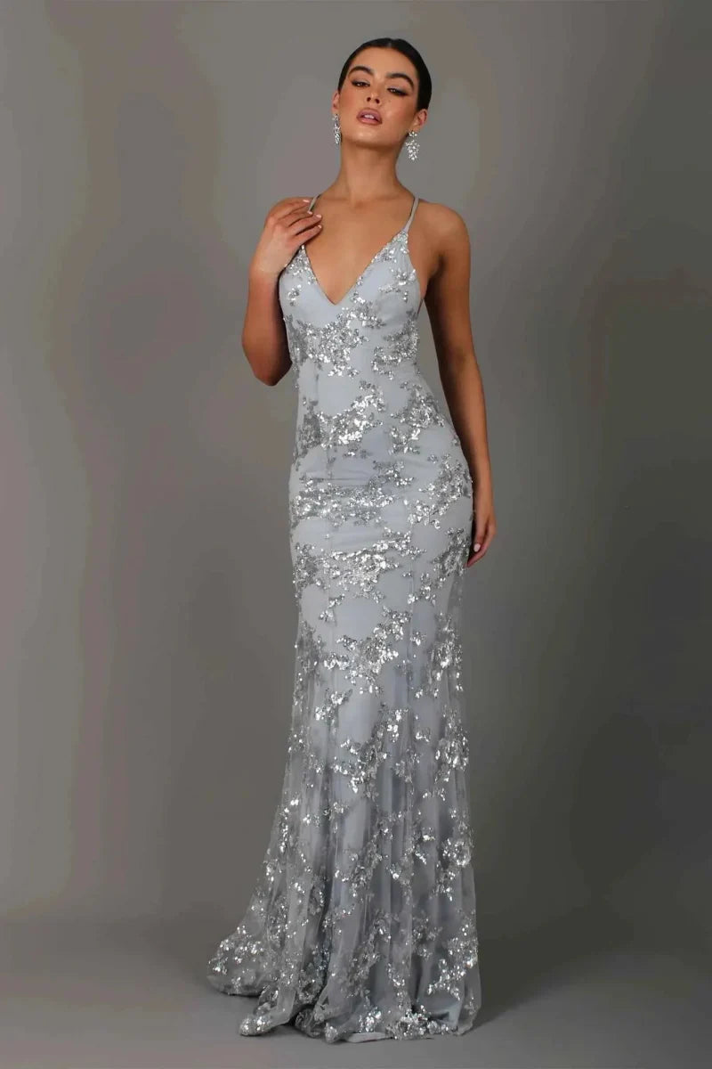 Anouk | Spaghetti Strap Sequin Floor Length Evening Gown