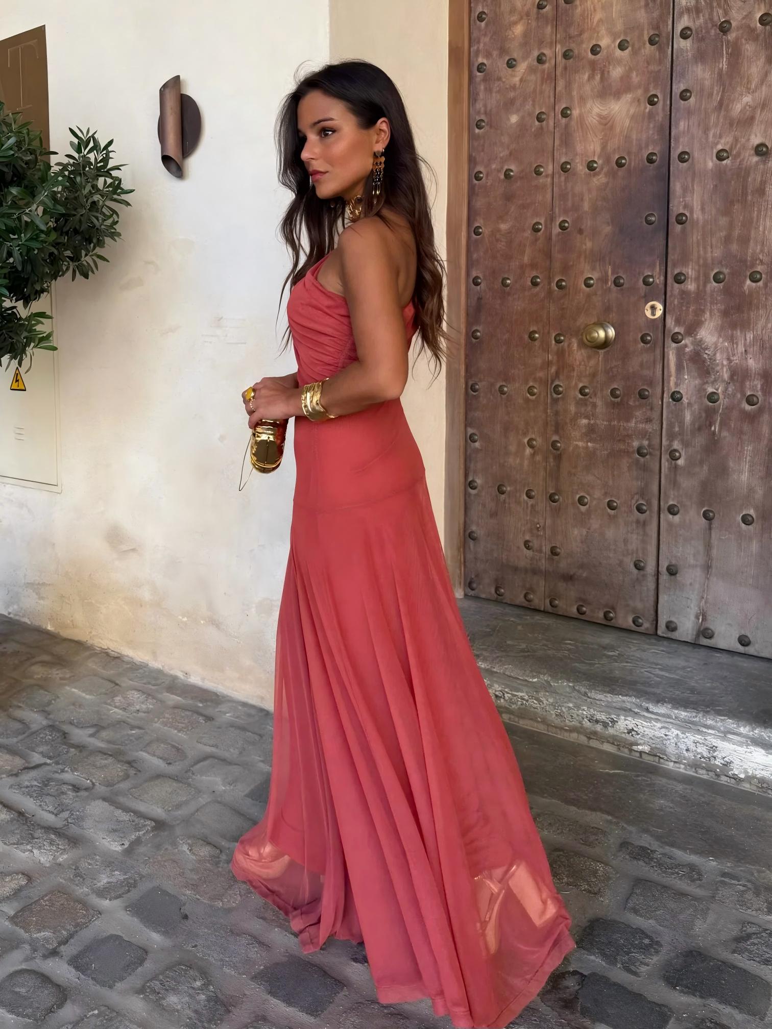 Coralie | One Shoulder Mesh Maxi Dress Evening Occasion
