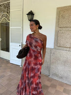 Coralie | One Shoulder Mesh Maxi Dress Evening Occasion