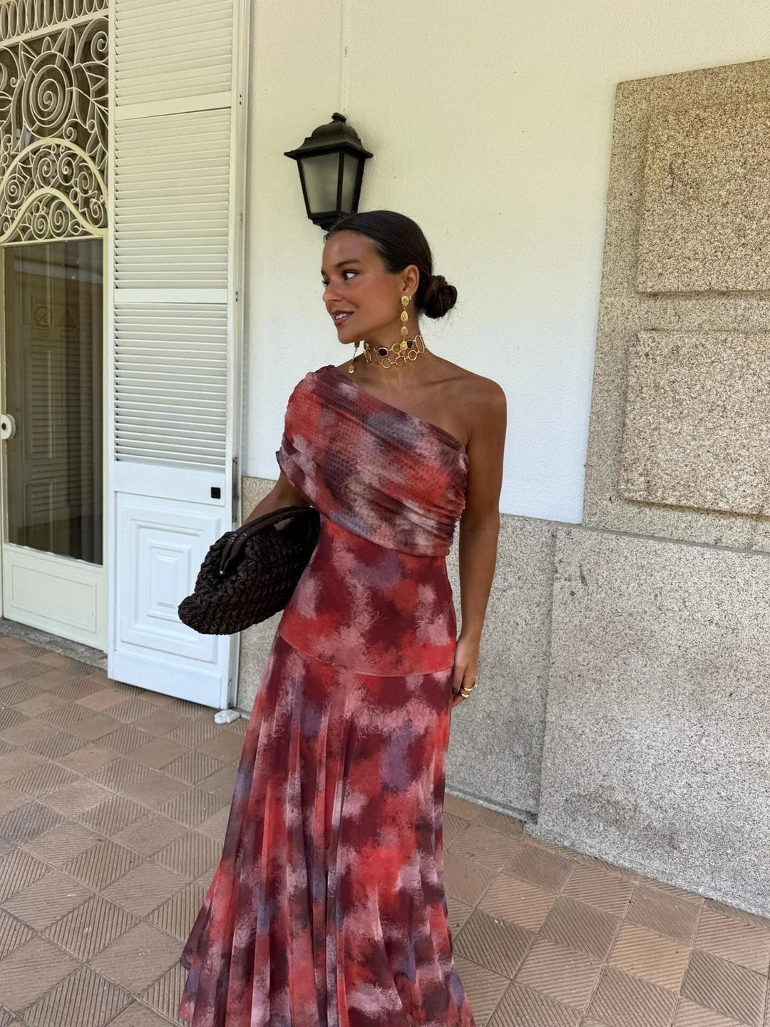 Coralie | One Shoulder Mesh Maxi Dress Evening Occasion
