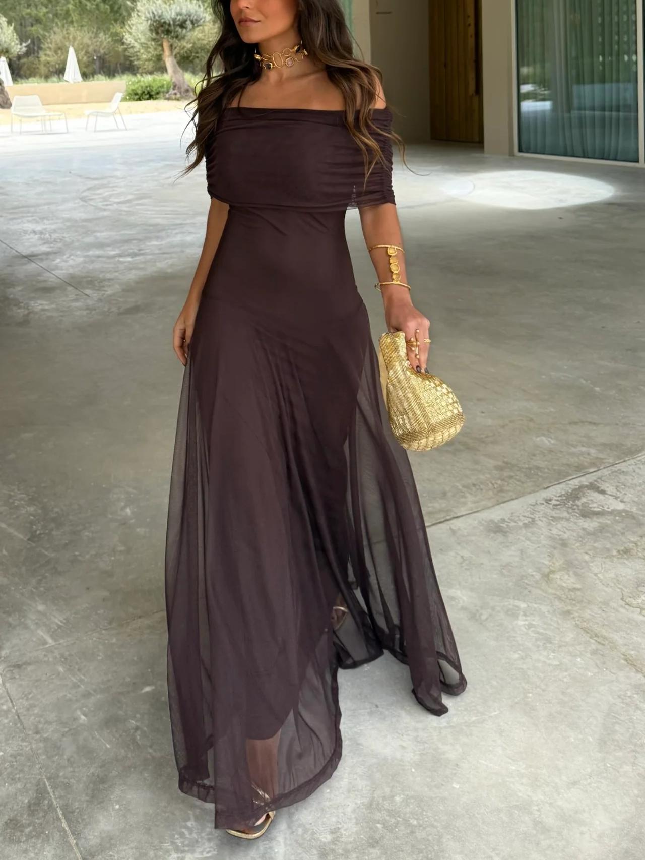Coralie | One Shoulder Mesh Maxi Dress Evening Occasion