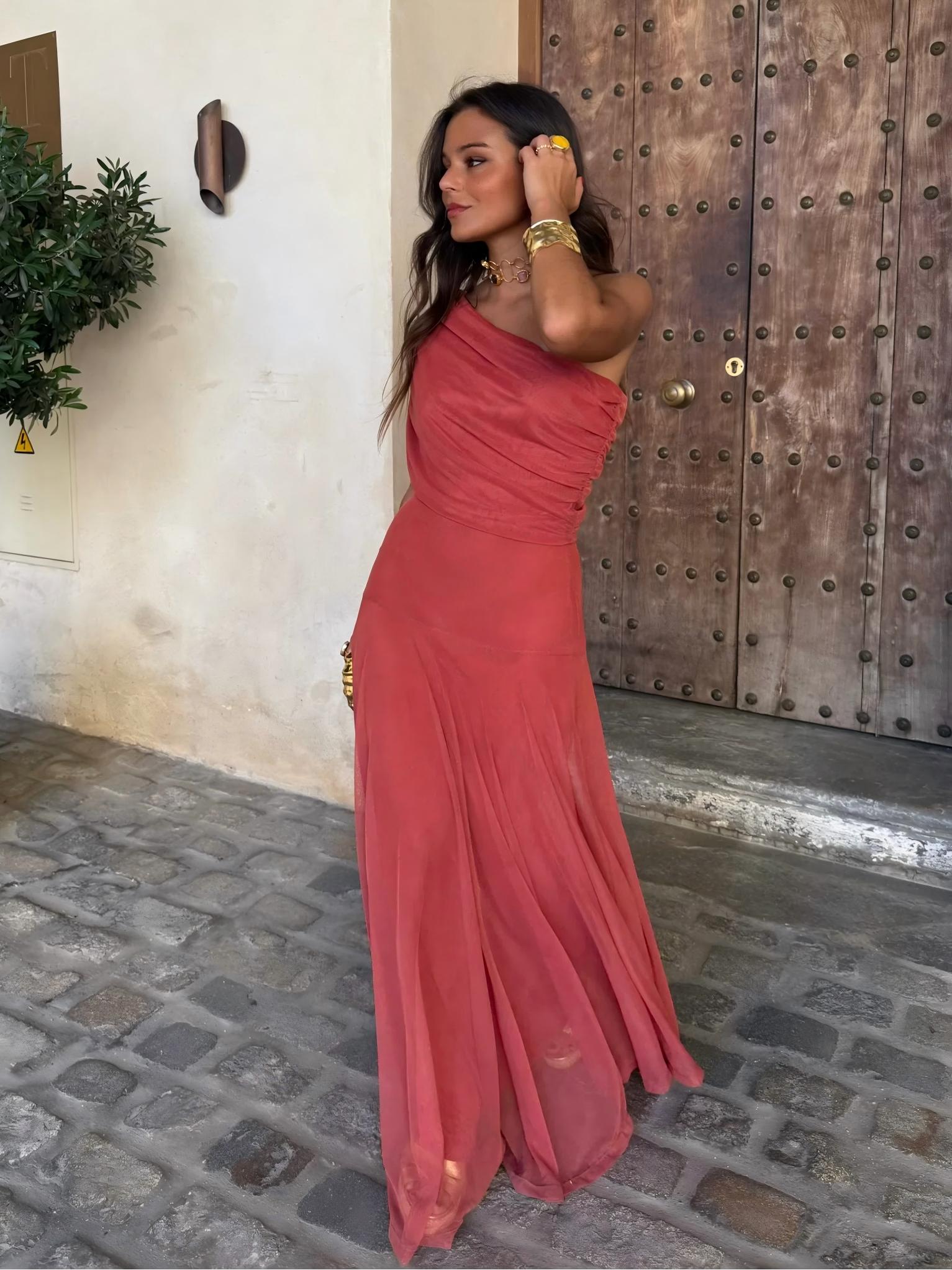 Coralie | One Shoulder Mesh Maxi Dress Evening Occasion