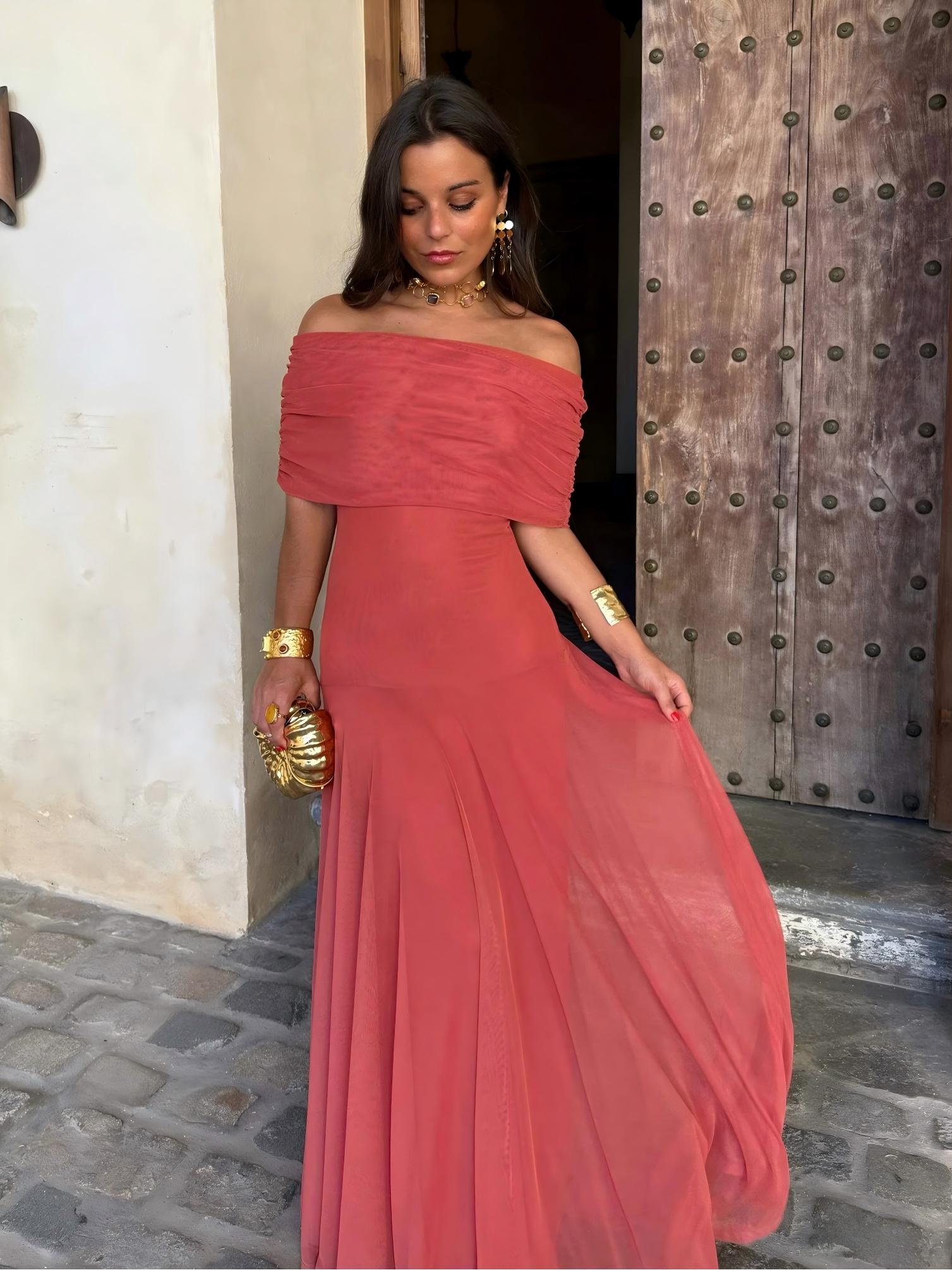 Coralie | One Shoulder Mesh Maxi Dress Evening Occasion