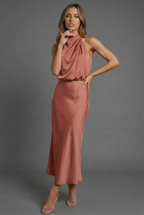 Sidonie | Summer Wedding Guest Dress Halter Neck Satin Midi