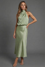 Sidonie | Summer Wedding Guest Dress Halter Neck Satin Midi