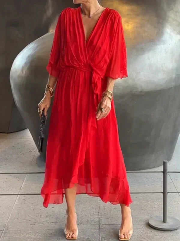 Tamsin | Silk V-Neck Maxi Dress for Weddings & Evening