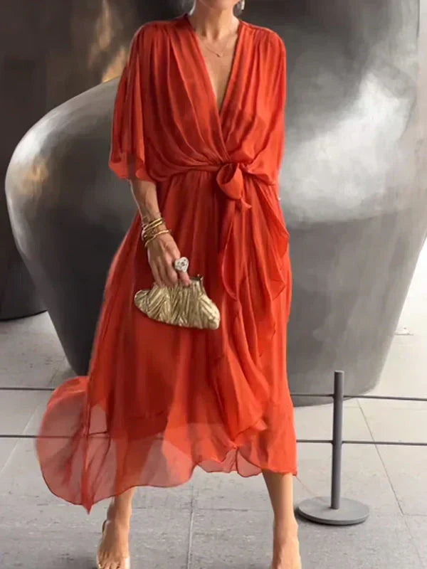Tamsin | Silk V-Neck Maxi Dress for Weddings & Evening